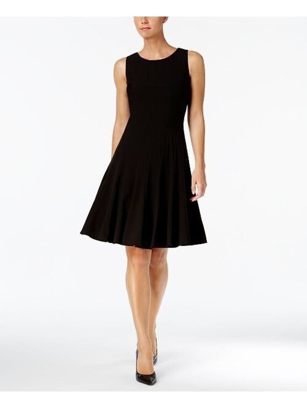 NWT Calvin Klein A-Line Pleated Black Dress Size Slimming size 4